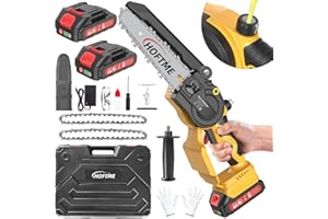 HOFTME Mini Motosega a Batteria,Motosega Elettrica 6 Pollici con 2 * 2000mAh Batterie E 2 catene,per il Taglio del Legno Giardini motoseghe a batteria