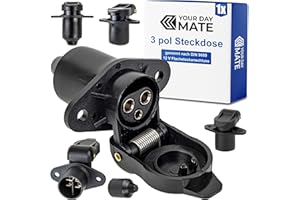 ‎YOUR DAY MATE 3 polige Steckdose, 1 Stück, 2-Loch Montageplatte, Hartplastik-Gehäuse, 3 pol Steckdose nach DIN 9680 genormt, mit Dichtring, Steckanschluss für 12 V Systeme, 3 pin Socket Landmaschine, Baumaschine
