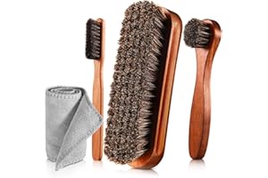 ZJOEY Kit de 4 cepillos de Pelo de Caballo para pulir Zapatos, aplicadores de Limpieza de Cuero, Zapatos, Botas, cepillos de Cuidado de Gamuza con paño de Microfibra para Zapatos (4 Unidades, Estilo A)