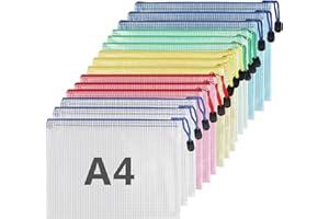 EULERYOO 15 Stück Dokumententasche mit Reißverschluss A4, Wasserdichte Bunte Document Case, Datei Tasche Kunststoff für Dokumente, Quittung, Papier, Schule, Prüfungsblatt, Kosmetik, Reise (5 Farben)