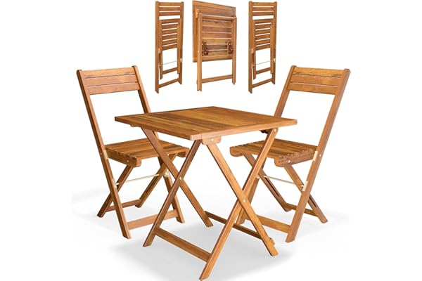 Casaria® Salon De Jardin Exterieur - Petit Salon De Jardin Pliable en Bois D'acacia, 1 Table, 2 Chaises, Résistant Aux Intempéries, Intérieur Extérieur, Design Intemporel, Montage Rapide