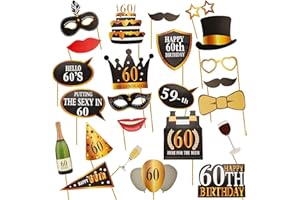 AIBAOBAO 60th Birthday Photo Booth Props, 24Pcs Glitter 60th Birthday Decorations for Men Women, Funny DIY Kit 60th Birthday Props Party Supplies Decoration and Favors