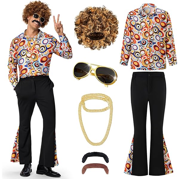 Look Retrò Disco Costume Anni 70 Uomo Giacca E Pantaloni Hippie