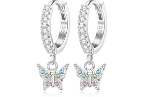 ORAZIO Argento 925 Farfalla Amore Cuore Orecchini a Cerchio Pendenti per Donne Ragazze Bambini Zircone Anallergico Orecchini a Cerchio Pendenti Multicolore