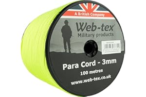 Web-tex Paracord Reel 100m x 3mm, Durable Polypropylene Parachute Cord, 70kg Breaking Strength, 330ft length – For Camping, Bushcraft, Hiking, DIY Crafts, Survival Kits, Hammocks - Neon Green
