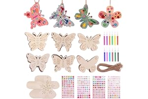 TURIUEBA 46 Piezas Madera Manualidades Niños Figuras para Pintar Maderas Kit 4 5 6 8 7 Años Niñas Material Niña Set Flores Mariposas de Madera con Pegatinas y Pinceles Juego Wood Colorear Artesanías Infantil