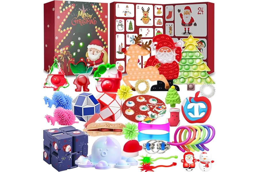 vita dennis Christmas Fidget Advent Calendar 2025 with 36 Pcs Fidget Toys for Kids and Adults, Sensory Stress Reliever Toy for Anxiety ADHD, Squeeze Toy Family Games Holidays Party Gift Box Set (X)