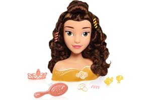 Just Play Disney Princess Belle Styling Head, Brown Hair, 10 Piece Pretend Play Set, Beauty and The Beast, Kids Toys for Ages 3 Up by