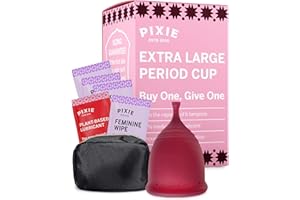 PIXIE CUP Pixie Menstrual Cup - No Metals or Toxins - 100% Medical-Grade Silicone - Ranked 1 for The Most Soft Reusable Period Cup - Wear 12 Hours - Tampon Alternative - Buy One We Give One (Extra Large)