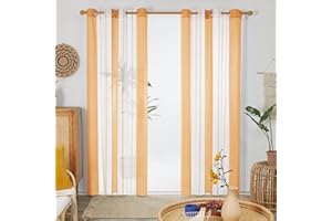Deconovo - Tende Soggiorno Moderne 2 Pezzi 290 Altezza, Tende Cameretta Bambini con Occhielli per Finestre Interni, Modello Bianco+Arancione, 140x290 CM (Larghezza x Altezza)