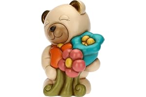 THUN - Soprammobile Teddy Primavera 2023 con Mazzo di Fiori in Ceramica Decorata a Mano, Versione Grande, Linea Fiori e Fantasia, 23.9x18.5x30 cm