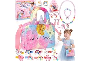 SACBRZZ Borsa Unicorno Bambina Con Gioielli, 20PCS Set Gioielli, Anelli, Collane, Forcine, Orecchini,Borsetta Unicorno Bambina, Borsetta Bambinas Set Unicorno Regalo per Bambini 3-7 Anni Compleanno Natale