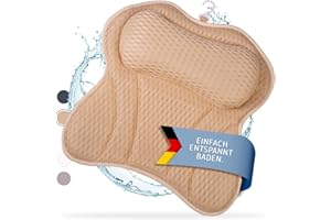 Toniamo Badewannenkissen | Premium Badekissen für Badewanne mit Kopfstütze & Nackenstütze | Kissen ideal als Badewannen Nackenkissen & Kopfkissen | Ergonomisches Wannenkissen mit Saugnäpfen | Sand