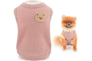 SMALLLEE_LUCKY_STORE Cute Bear Waffle Knit Tank Top Puppy T-shirt for Small Dogs Cats Boy Girl Stretchy Tee Shirt Vest Yorkie Chihuahua Pet Summer Clothes,Pink,L