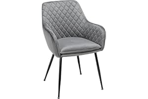 ‎YAHEETECH Yaheetech Esszimmerstühle 1er Set Küchenstühle, Polsterstühle mit Armlehnen Metallbeine, Seesel aus Samtstoff für Arbeitszimmer/Wohnzimmer, Hellgrau