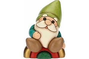 THUN, Gnomo Oliver Su Arcobaleno in Ceramica Decorata a Mano, Linea Bosco Magico, 7.1x5.3x9.5 cm h