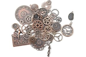 HERZWILD Metal Assorted Antiqued Bronze Skeleton Steampunk Gears Watch Cog Wheel Sets, Charms Vintage Pendant Craft for Jewelry Making.