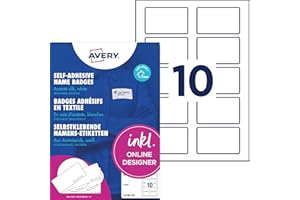 ‎AVERY ZWECKFORM AVERY Zweckform L4785-20 Namensetiketten (200 Namensaufkleber, 80x50mm auf A4, selbstklebend, bedruckbare Textiletiketten aus Acetatseide für Laserdrucker, rückstandsfrei ablösbar) 20 Blatt, weiß