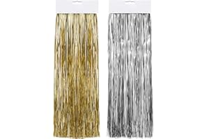 SKYLETY 2500 Stränge Weihnachtsbaum Dekorationen Lametta Girlande Irisierende Lametta Folie Fransen Eiszapfen für Weihnachten Hause Urlaub Dekor Geburtstag Abschluss Lieferungen (Gold, Silber)