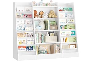 FOREHILL Kids Bookshelf Childrens Bookcase with 14 Sling Fabric Shelves, Book and Toy Organizer, Book Shelf Kids Room Nursery 129.5x35x120cm