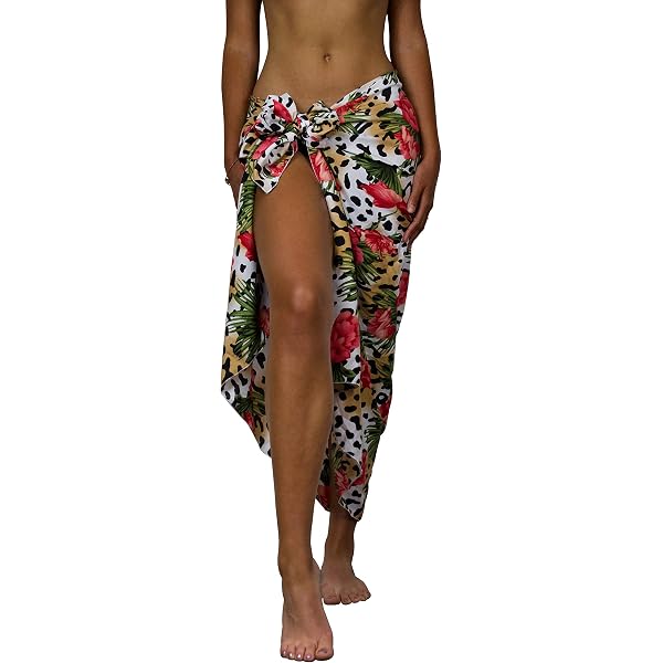 LA LEELA Women's Pareo Sarong - One Size Beach Cover Up, Marigold Palm Tree Print, Rayon Fabric - View #7