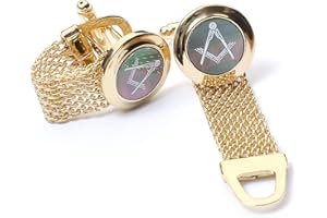 THE MASONIC COLLECTION - Onyx Cufflinks for Men - Gold Plated With a Chain Fitting Style - Comes in Velvet Pouch - Freemason Gift For Men