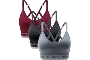 ANGOOL Sport BH Damen Einstellbarer Schultergurt Sport Bustier Damen Gepolstert Starker Halt Nahtlose Joggen Yoga Fitness Bra