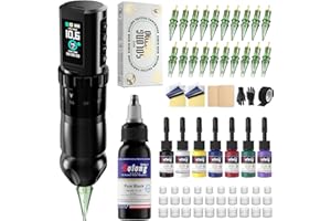 SOLONG TATTOO Kit per pistola per tatuaggi, 7 tempi, con batterie da 1800 mAh, 20 aghi per cartucce professionali, set completo per tatuaggi nero, SL-TKE201BUK-1