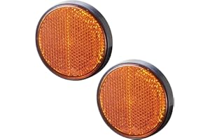 AGRISHOP 2xTrailer Round Reflectors Yellow Amber,Side Caravan Reflectors,Self Adhesive Reflectors Stick-on Reflective for Gate Posts,Reflectors E4 Approval for Vehicles Bike Lorry (Yellow-2PCS)
