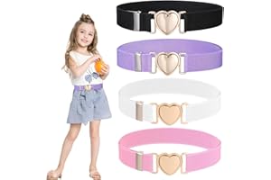 Kotkiddy 4 cinture per bambini colorate a forma di cuore abiti, jeans, pantaloni, divise scolastiche (nero, bianco, rosa, viola)