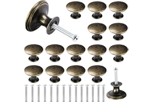 Begpoee 16 Piezas Perillas para Cajón de Gabinete Redondas Vintage Bronce, Pomos Cocina con Tornillos de Montaje, Con Tornillos, 3 x 2,1 cm, Para Tocadores, Taquillas, Guardarropas, Mesitas de Noche
