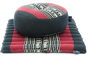 LEEWADEE Set da Meditazione: Piccolo Cuscino Zafu e Tappetino Zabuton, Kit Tailandese per meditare in kapok