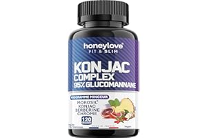 HONEYLOVE COMPANY KONJAC 95% Glucomannane | Puissant et Efficace - Homme & Femme | Morosil, Berbérine & Chrome | 120 gélules anti-fringales | Gestion de l'Appétit, Minceur & Perte de poids | Vegan bruleur de graisse