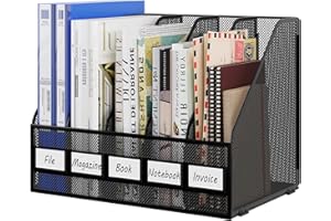 EasyPAG 5 Compartiments Métal Maille A4 Vertical Porte-Revues,Banette de Rangement Bureau,Corbeilles à Courrier,Organisateur de Magazine,Range Document,Bannette Papier,Noir