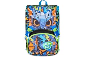 SJ GANG STYLE JAM GANG Zaino Scuola Estensibile Big LED LOOK, Nero, Zaino con Divisorio Interno, Tasca Superiore con Occhi LED, Tasca per Borraccia, 24 L, Zaino Scuola Elementare, Bambino