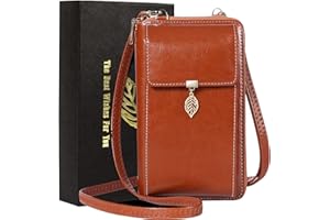 ENONEO etui na telefon komórkowy do zawieszenia, ochrona RFID, portfel, torebka na ramię, dla kobiet, mała, skórzana, z 12 przegródkami na karty, kieszeń na monety, brązowy, M