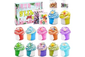 FEMBW Fluffy Slime Kit, 12 Pezzi DIY Slime per Burro Fluffy con Fun Charms, Slime Putty Giocattoli, Regalo di Natale di Compleanno per Ragazze,Ragazzi