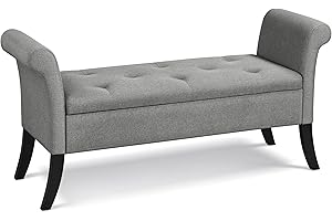 Yaheetech Puff Almacenamiento Banco Descalzadora Almacenaje Otomana con Pata Madera Capacidad de Carga 300 KG para Dormitorio Sala Entrada Pasillo Gris Claro