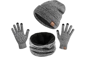 TAGVO Winter Beanie Hat Scarf Set Super Soft Fleece Inner Lining Great Warm, Stretchy Knit Beanie Cap Elastic Neck Warmer Snugly Fit for Men Women Ladies Girls Boys Adults Kids