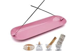 LIVBTS Portaincenso 5 in 1, porta incenso Palo Santo, porta salvia, in ferro, realizzato a mano, 30,5 cm, per meditazione, yoga, spa, pratico portacenere (rosa)