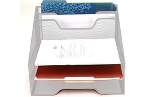 Mind Reader Organizador de escritorio vertical, bandeja de papel, rejilla metálica, 31,8 cm de largo x 29,2 cm de ancho x 24,1 cm de alto, color blanco