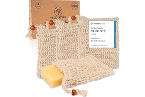 ‎TRUE NATURE VERGLEICHSSIEGER* Seifensäckchen [4er Set] LABORGEPRÜFT - TRUE NATURE® Sisal Seifenbeutel mit farbigen Labels zum Unterscheiden - Seifennetz Extra Groß für festes Shampoo - Natur Seifen Säckchen