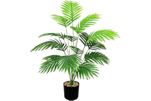 Zelihrdu Realista Planta Artificial con Maceta Plantas Artificiales Decorativas 18 Hojas Altas Palma Árbol Artificial Decoración para Interior Exterior Casa Salón Oficina (Palmeras Verde 80 cm)
