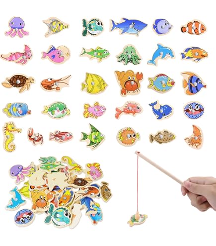Vvikizy jeu de pêche pour enfants Jeu de pêche magnétique en bois, Base