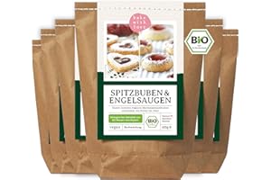 BAKE WITH LOVE Weihnachtsplätzchen Spitzbuben Engelsaugen Bio Backmischung | Husarenkrapfen Plätzchen mit Marmelade vegan | Bio-Mehl aus Deutschland (6er Pack)