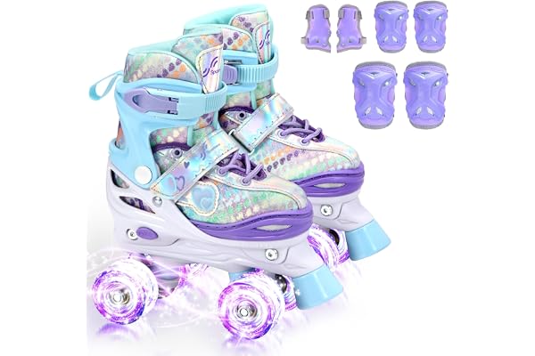 Sportneer Patins à roulettes réglables avec équipement de Protection pour Enfants, Adolescents, débutants, à l'intérieur et à l'extérieur