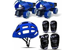 jaspo Unisex Marshal Trainers Adjustable Inline_Skate_Wheel Roller Skates Combo (Skates + Helmet + Knee Guards & Elbow Guards) - for Age Groups 6 to 14 Years | Academy & School Level Skating, Blue