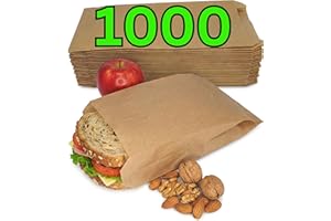 Loxato 1000 Bolsas Papel Kraft Marrón - Sobres - Bolsas de Papel para Bocadillos, Bolleria, Pan, Empanadas, Alimentación, Dulces, llevar Desayuno - 15x6.5x28cm