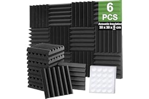 Foneso Mousse Acoustique, 30 x 30 x 5 cm (Densité :25 kg/m³) Mur Insonorisant 3D Haute Densité, Matériaux d'Insonorisation pour Salles d'Enregistrement et Bureaux (6 Morceaux, Noir)