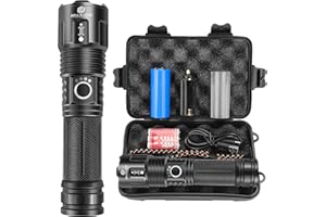 BELLALICHT Latarka LED z możliwością ponownego ładowania, 10 000 lumenów, CREE XHP70.2, USB, latarka taktyczna, wodoszczelna IP67, 5 trybów pracy, na kemping, wędrówki, akumulator 26650